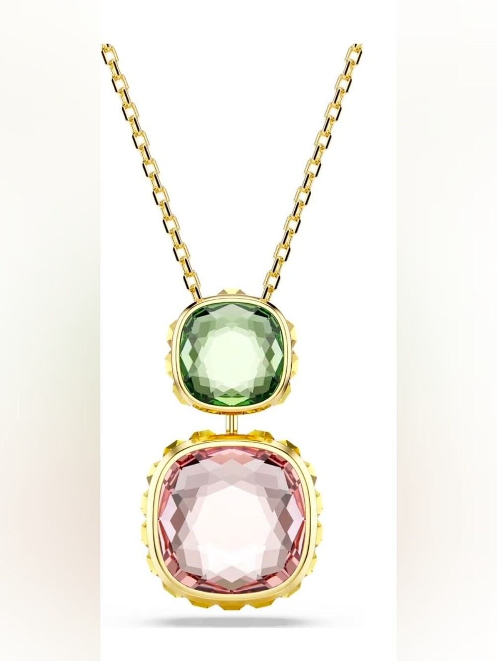 Swarovski Chroma pendant Cushion cut, Multicolored, 18K gold finish